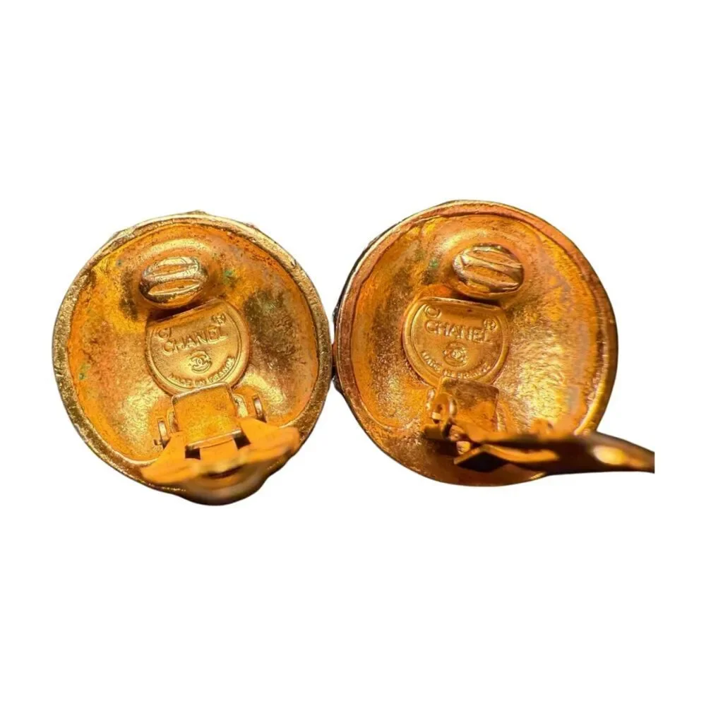 Chanel Vintage Clip-On Earrings, Gold with Crystals